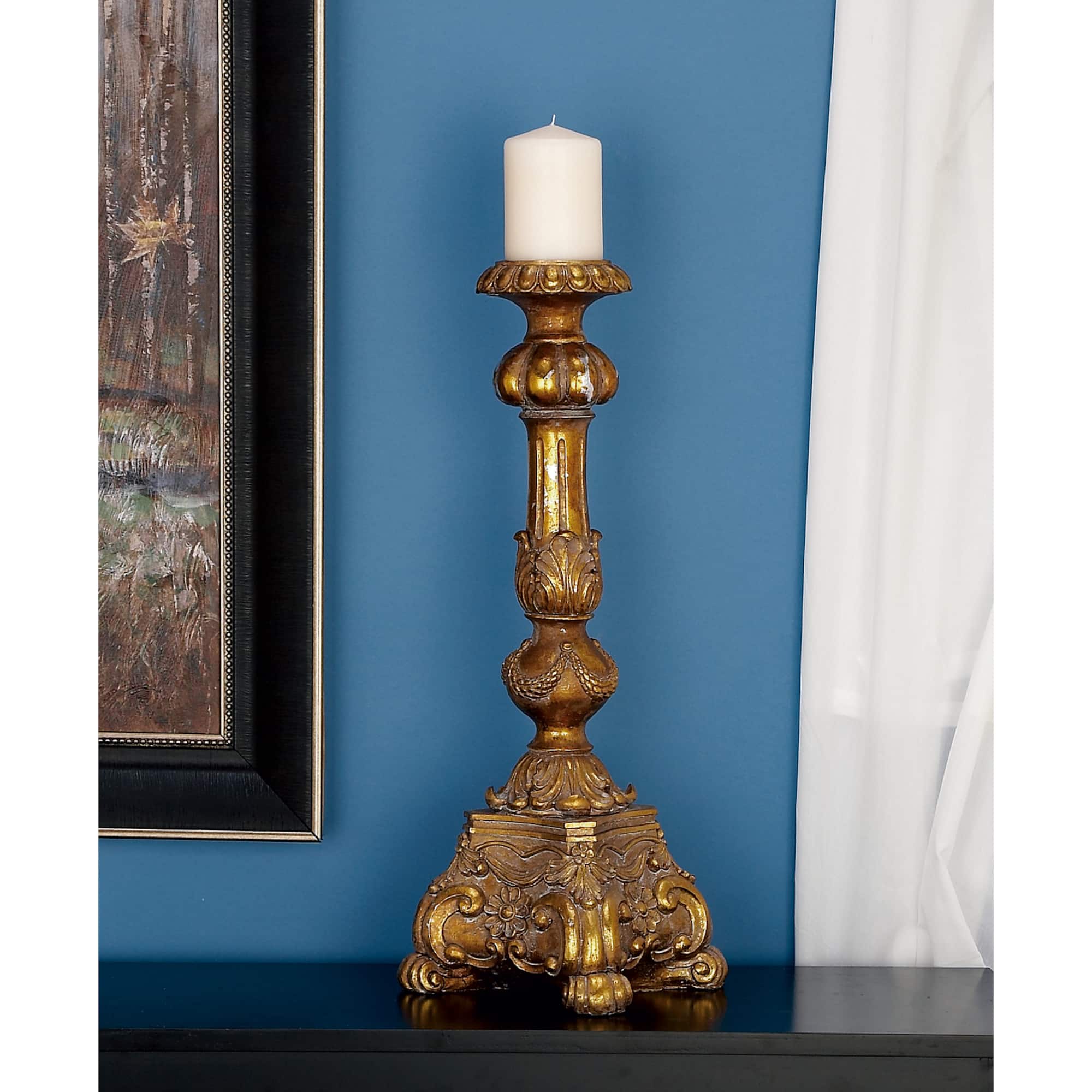 22" Gold Polystone Rustic Candlestick Holder